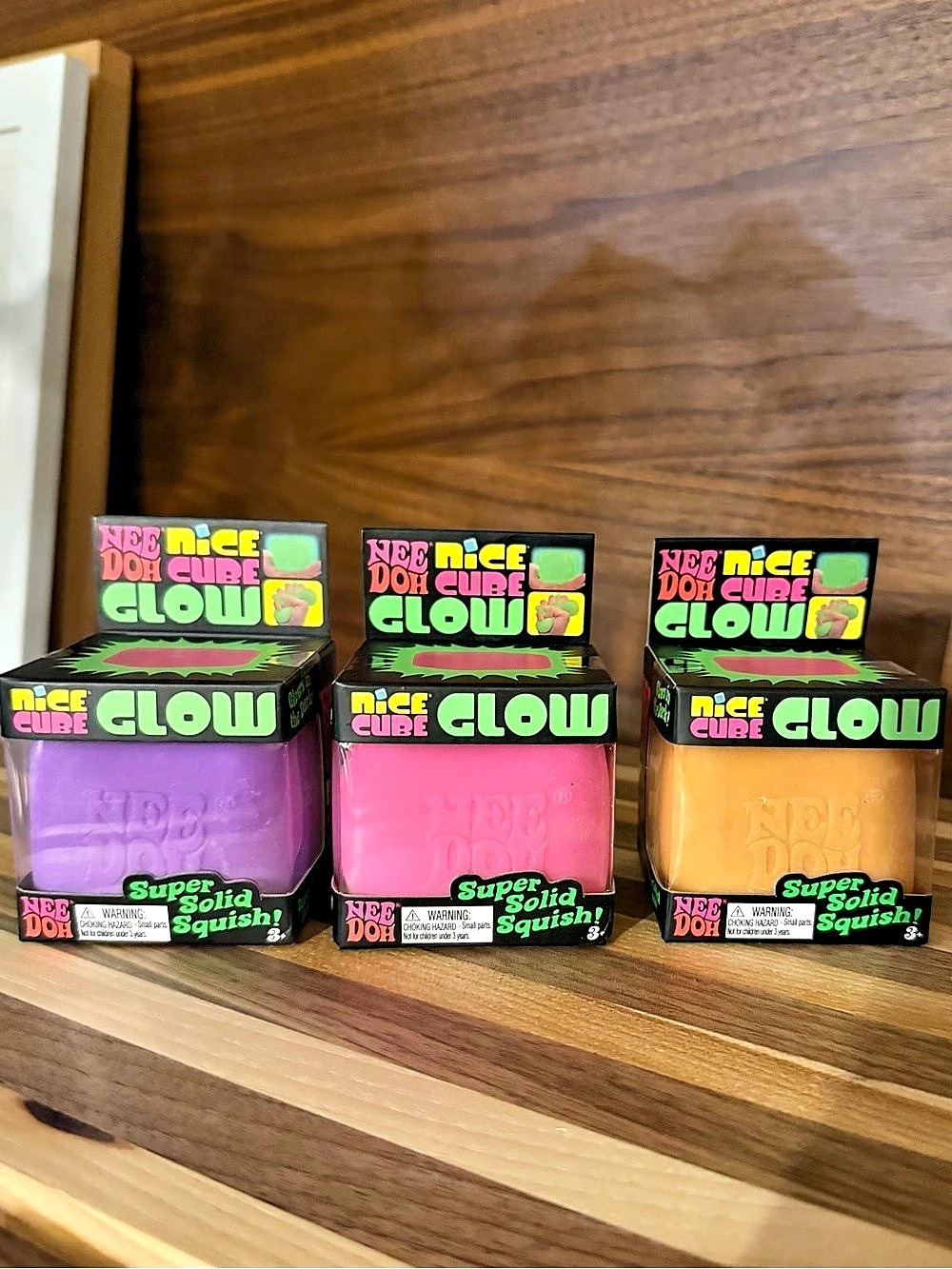 BUNDLE of 3 NeeDoh Nice Cube Glow Squish Cube Toy